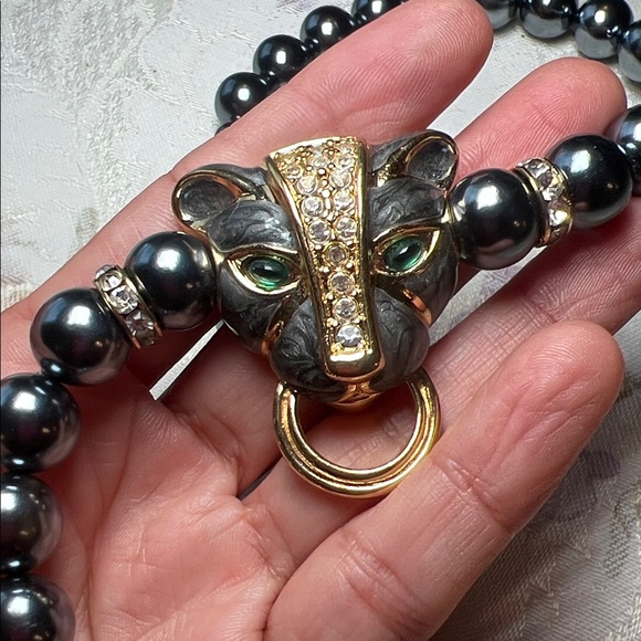 KJL for Avon vintage Panther Necklace with Black and Gold Beads - Picture 7 of 11